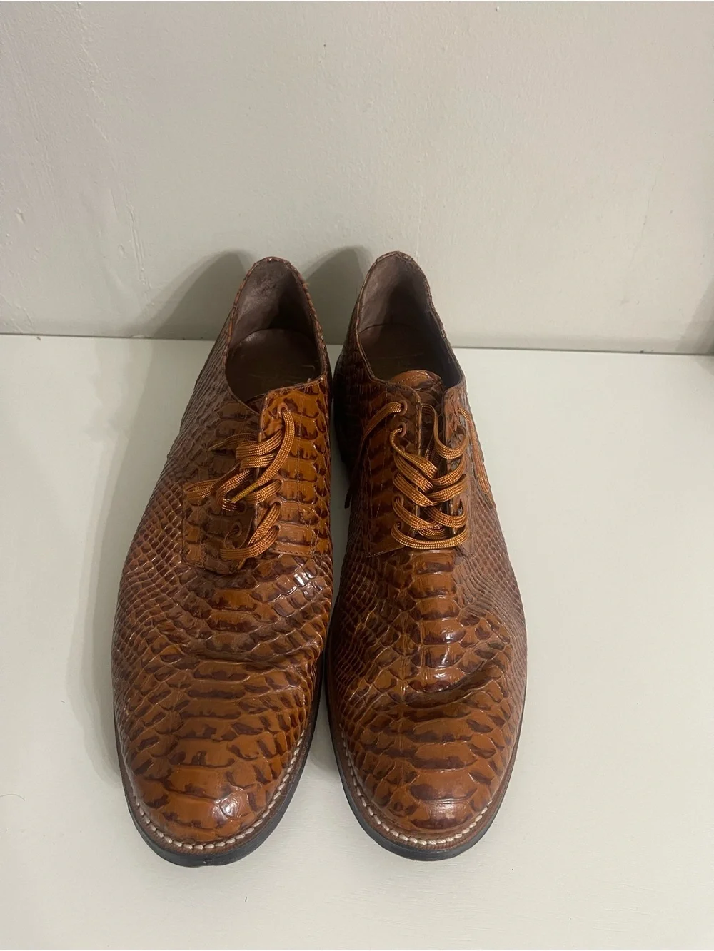 Madison Stacy Adams Anaconda Cognac Brown Textured Leather Lace-Up Oxfords 11.5